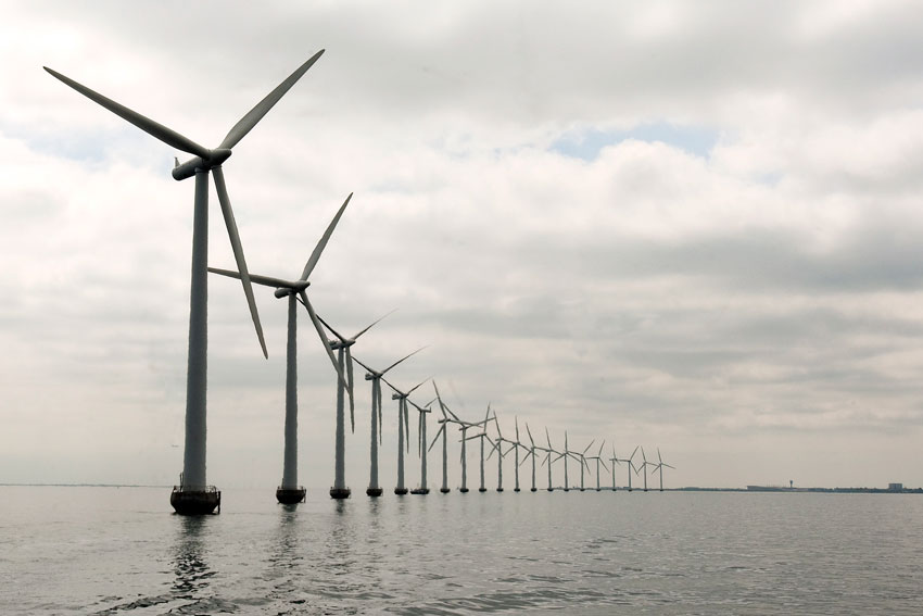 A view of the Middelgruden offshore wind farm. The wind farm was developed off the Danish coast in 2000 and consists of 20 turbines. UN Photo/Eskinder Debebe